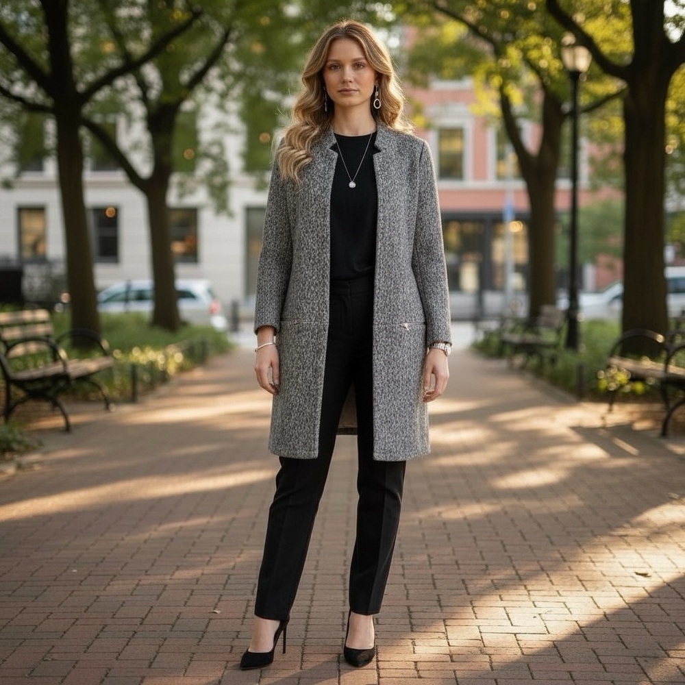 Ellison Stylish Gray Long Open Front Cardigan Wool Blend Size Medium Gray Marled